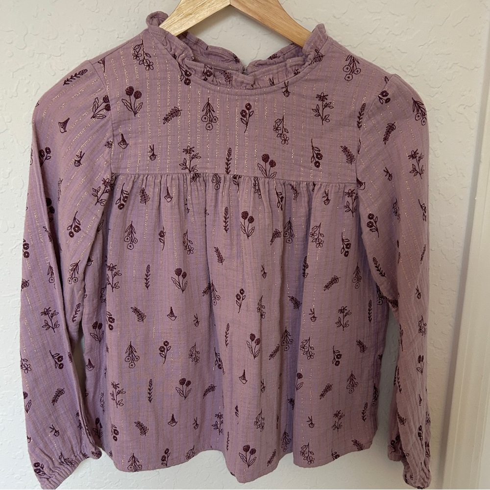 Lavender and Gold Long Sleeve Gauze Top, size 10-12 (Girl)